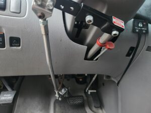 close up picture of driving pedals with special attachment piece