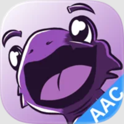 Jabberwocky AAC logo, consisting of a happy, purple fantasy creature that resembles a lizard. The word “AAC” is in the corner.