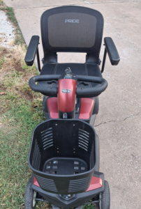 Front view of mobility scooter.