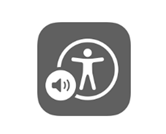 Apple VoiceOver iCON shows a stick figure and an amplified speaker.