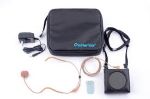 This set included a black carrying case labeled “ChatterVox”, a black wearable speaker with a shoulder strap, a headset microphone with a foam windscreen, a power adapter, an audio transmitter, and a coiled cable. All items are laid out on a white background.