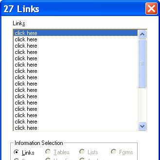 Screen reader list of click here links.